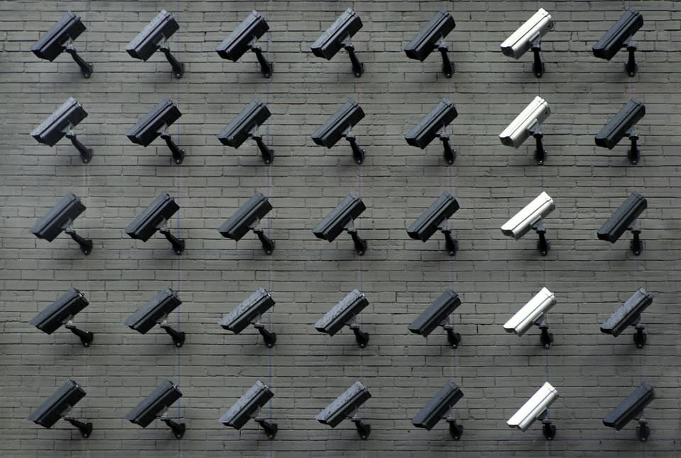 Wall of security cameras