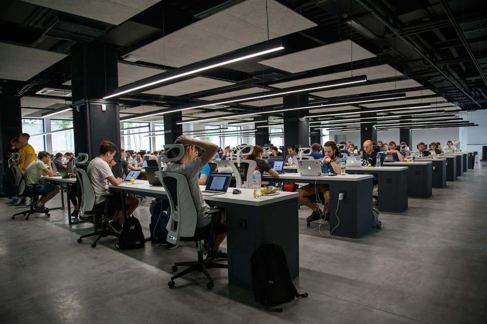 People working in a busy office