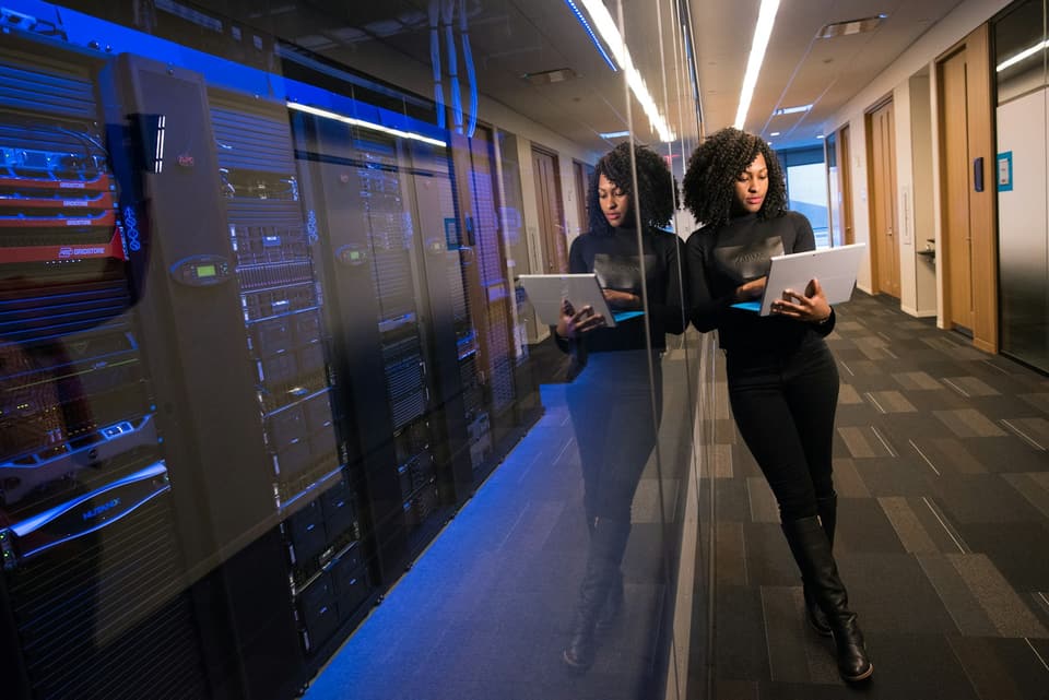 Technician in a server room